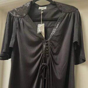 GHOST London 100% Silk Jersey & Sequin Mia Top in Black Sz UK14/US10 NWT GBP 135
